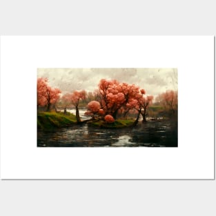 Cherry Blossom Trees Landscape Oil Painting Posters and Art